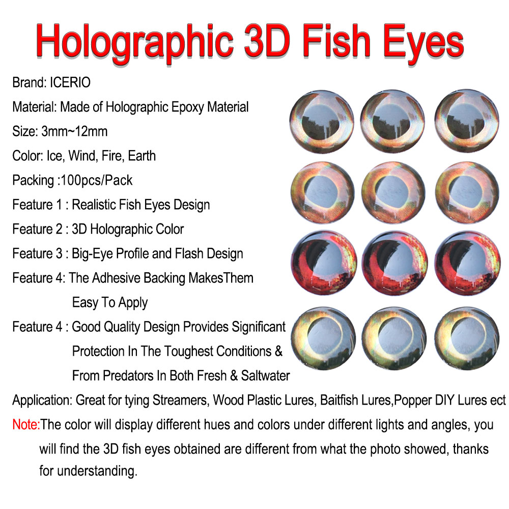 ICERIO 100PCS  Holographic 3D  - Fishing Equipment Parts 评论和价格